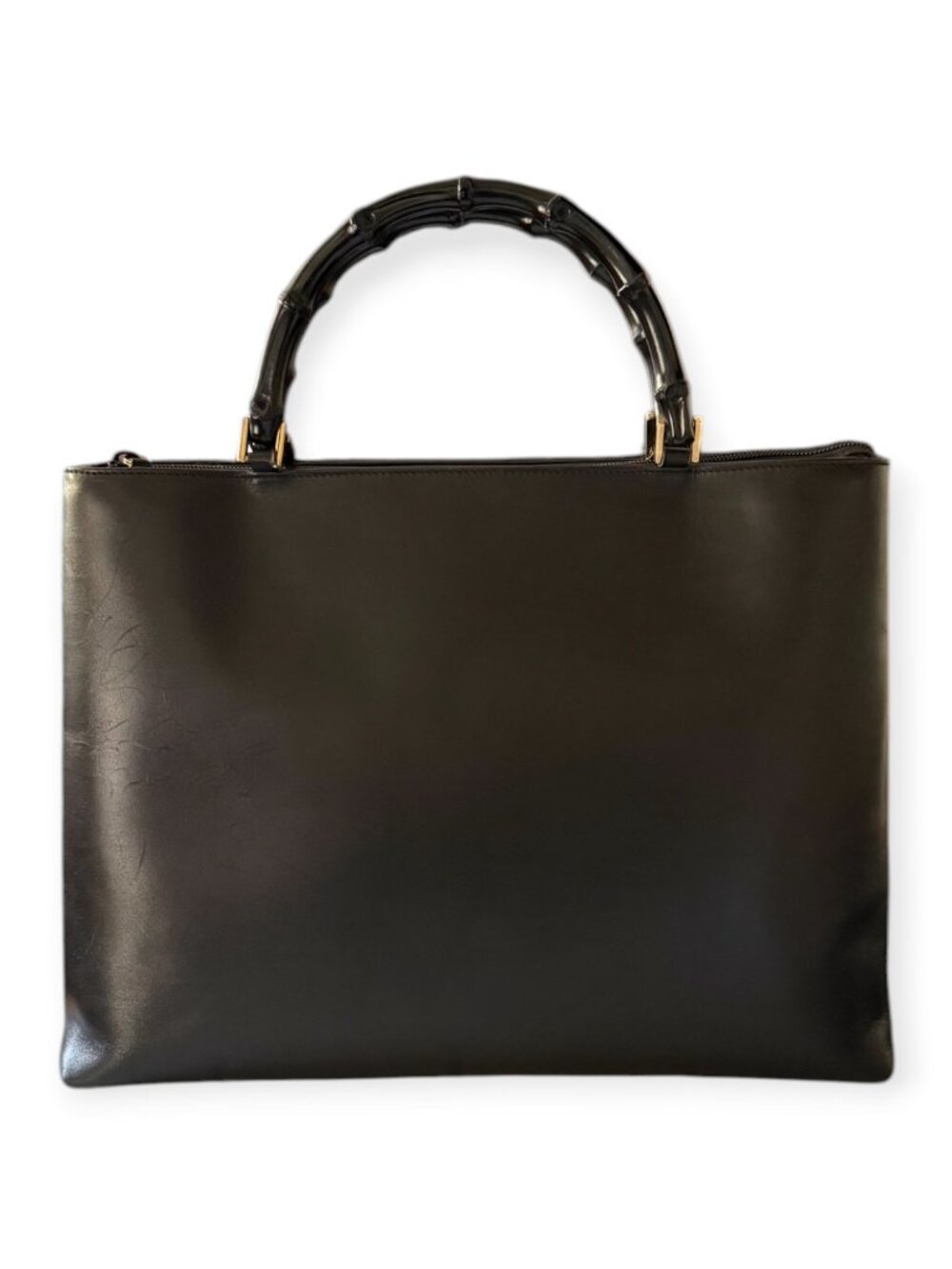 Vintage Gucci Bamboo Handle Black Leather Tote Bag - Picture 2 of 8